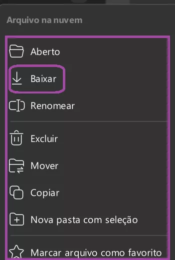 baixar ou excluir do armazenamento em nuvem