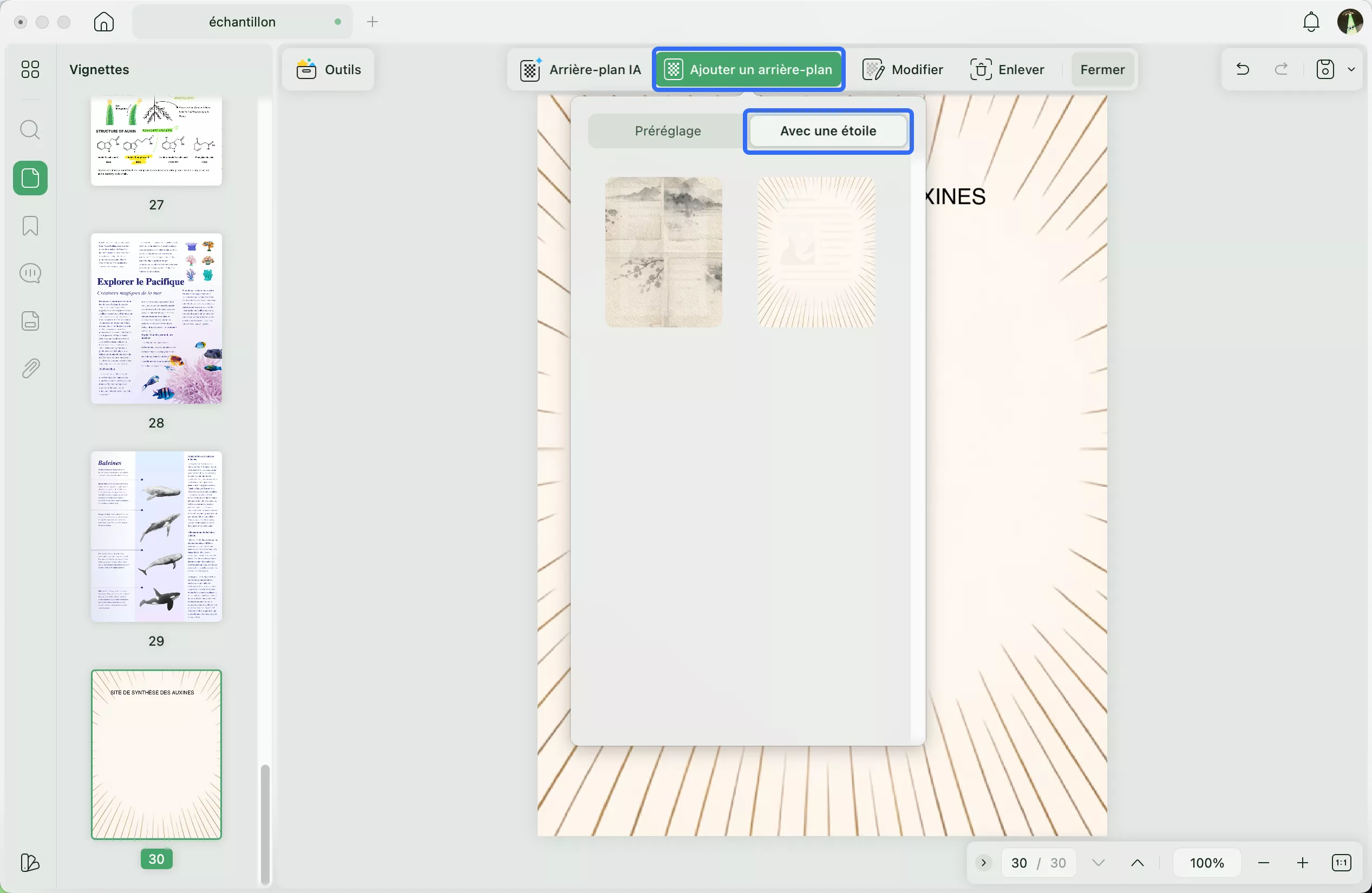 Accédez au menu étoilé sous « Ajouter un arrière-plan ».