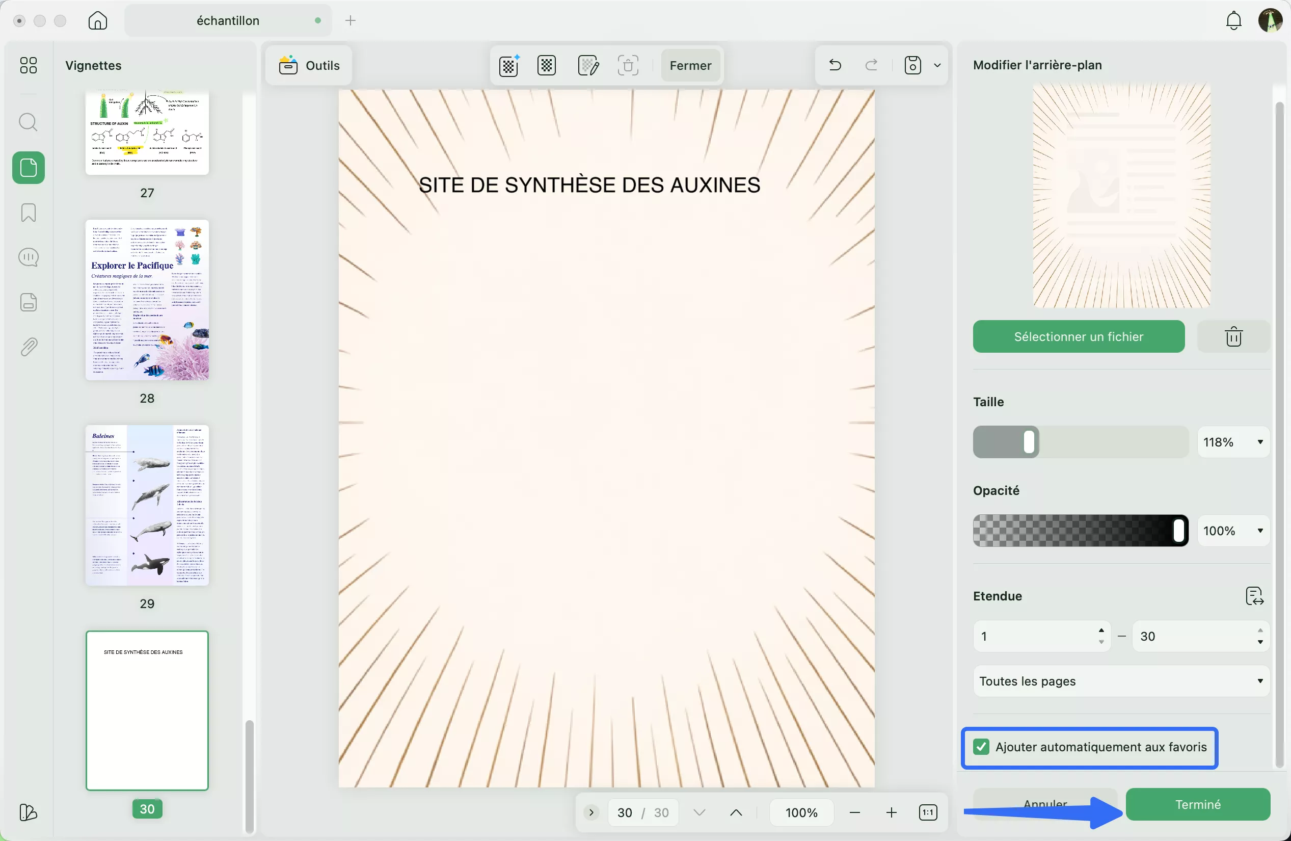 ajouter automatiquement un arrière-plan au menu étoilé