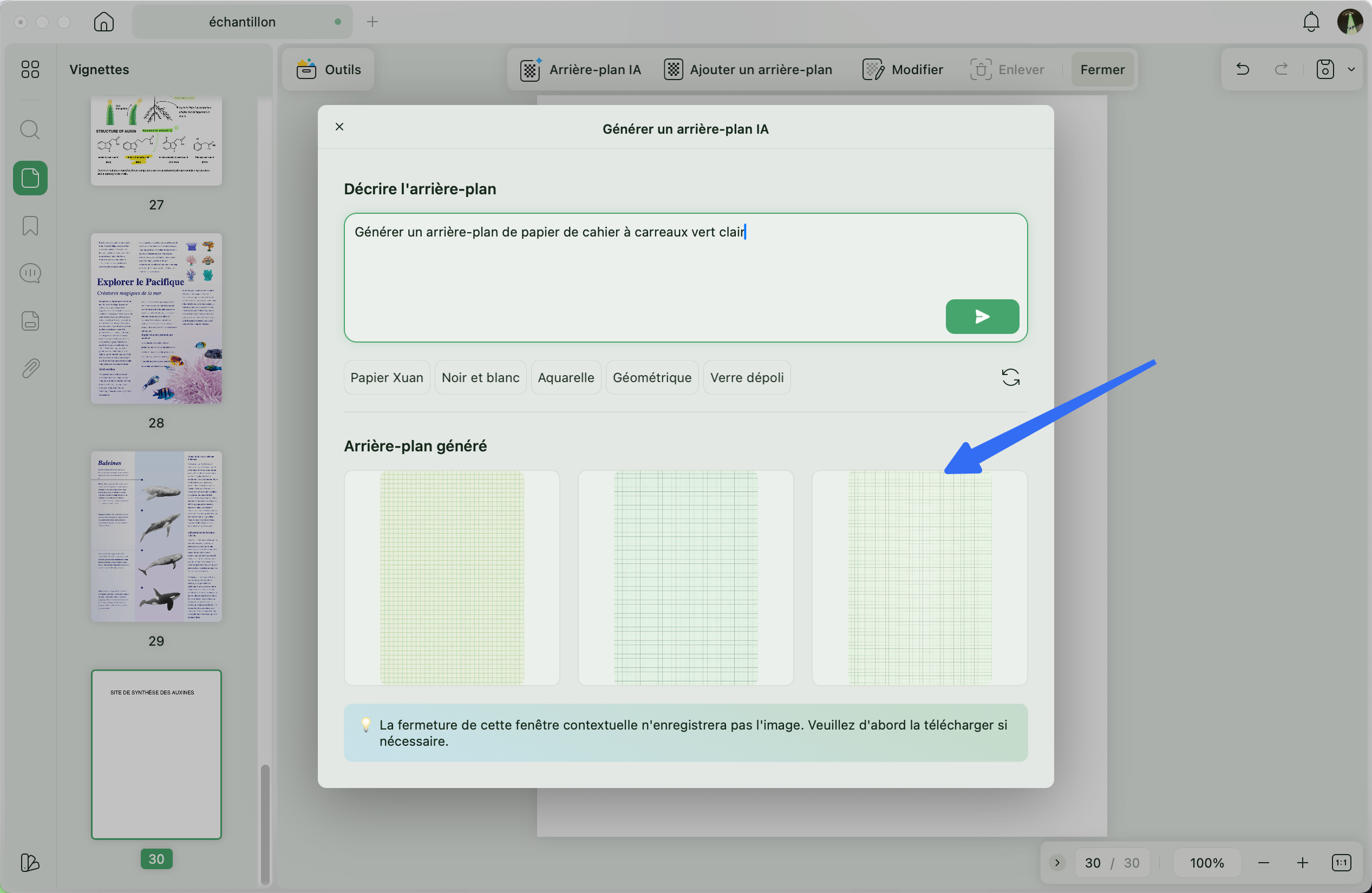 générer une invite en arrière-plan avec un préréglage
