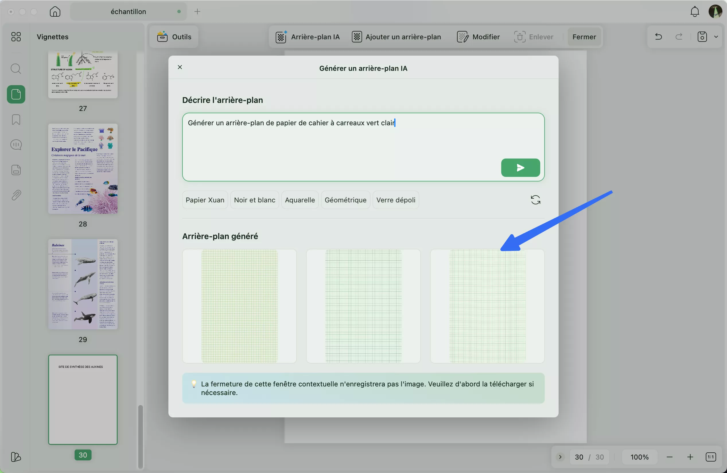 générer une invite en arrière-plan avec un préréglage