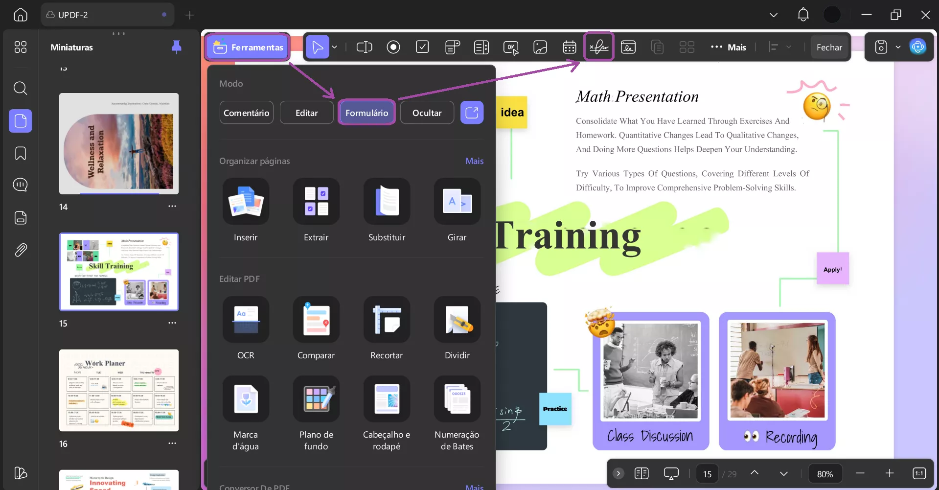 Selecione “Assinatura Digital” em Ferramenta de Formulário
