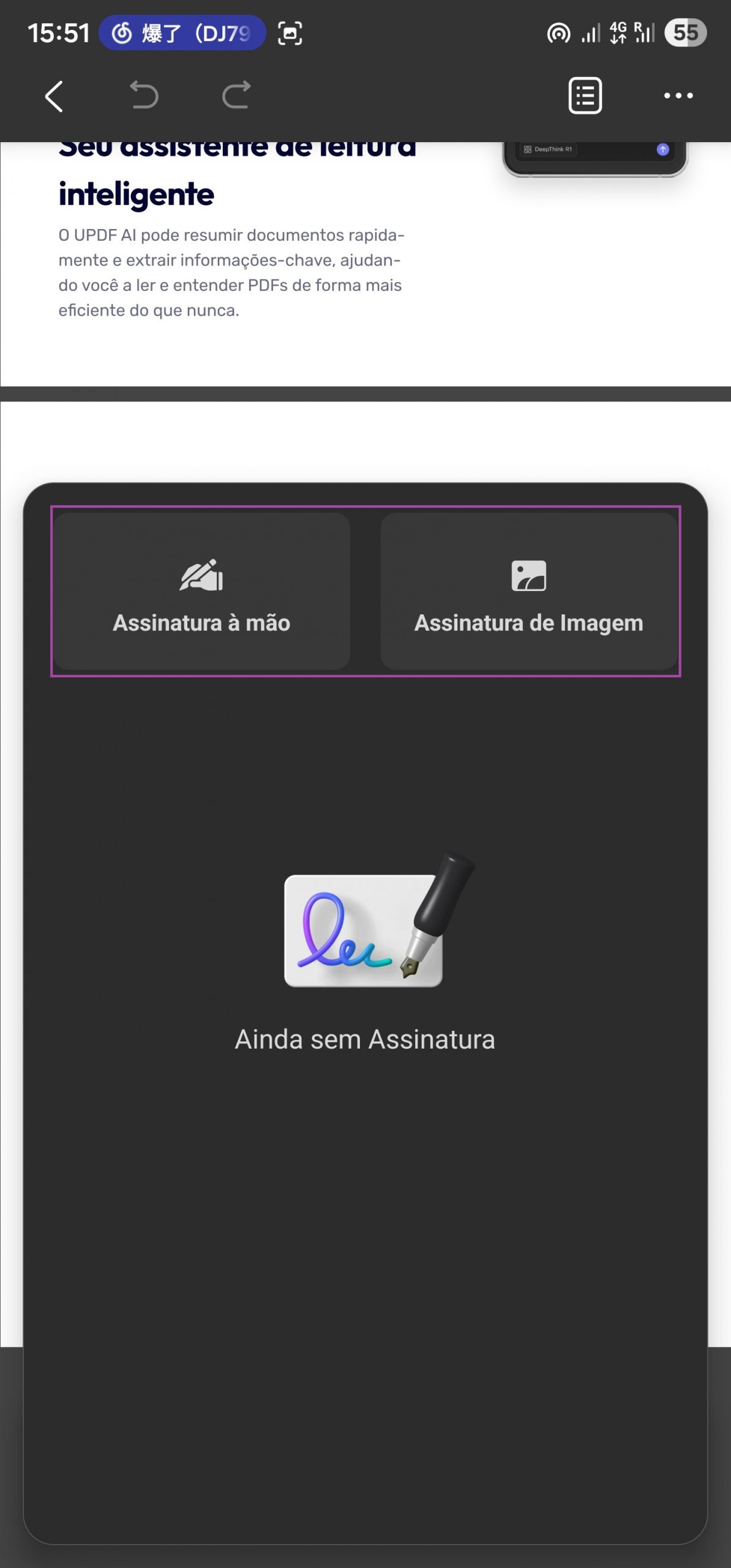 escolha "assinatura à mão" ou adicione "assinatura de imagem"