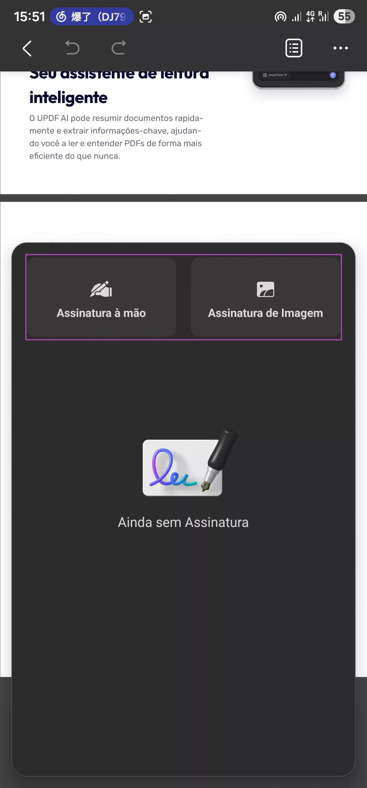 escolha "assinatura à mão" ou adicione "assinatura de imagem"