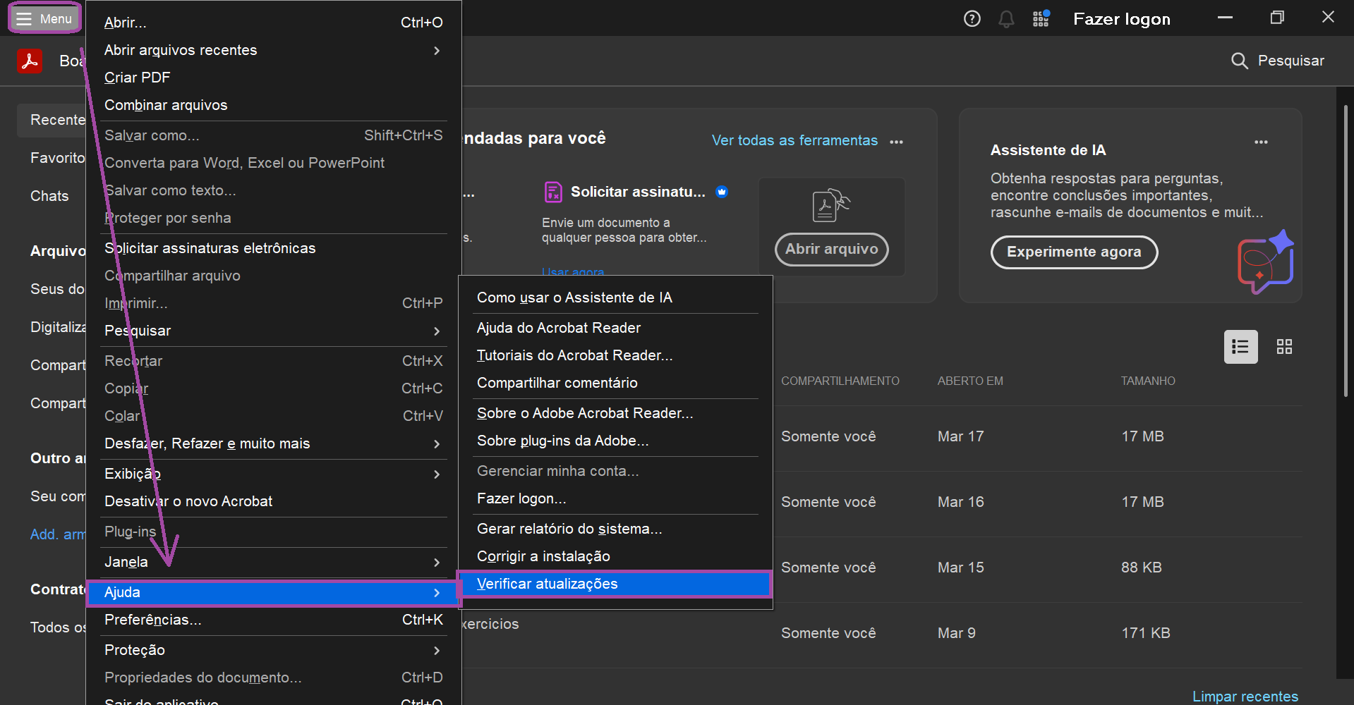 Verificar atualizações do Adobe Acrobat