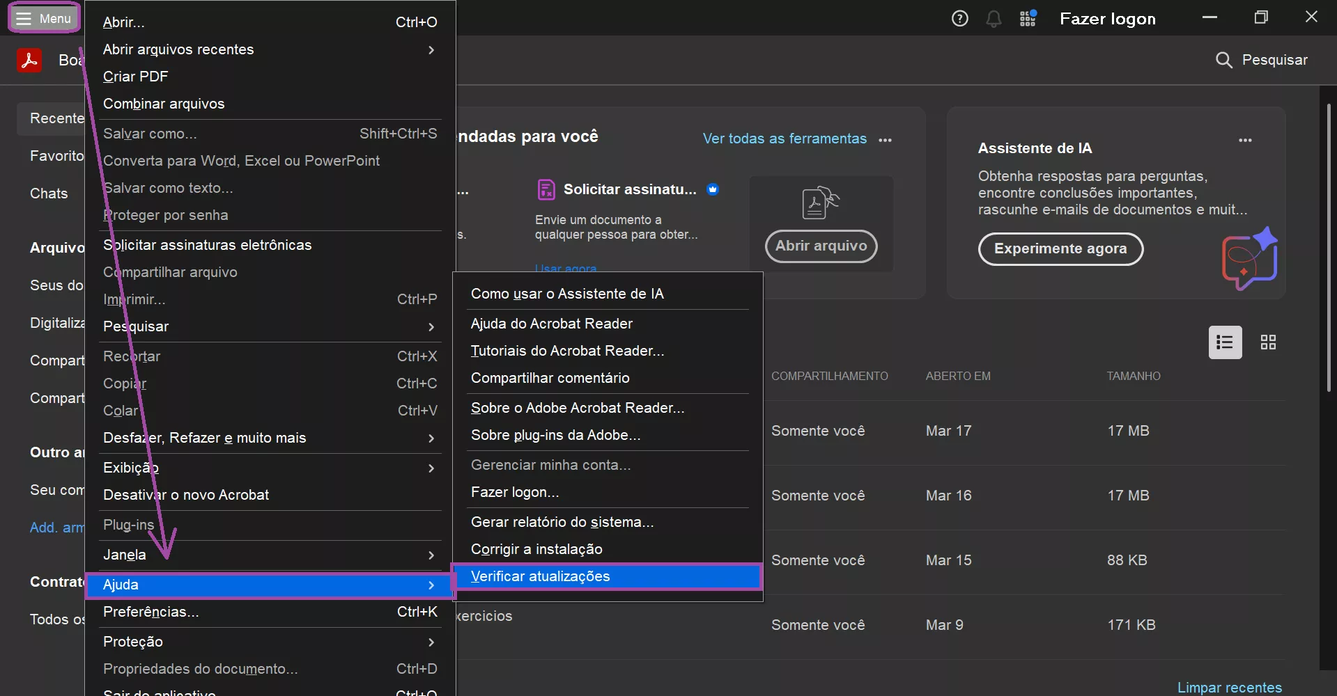 Verificar atualizações do Adobe Acrobat