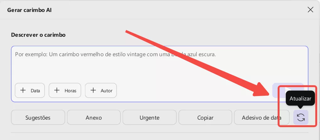Atualizar os carimbos predefinidos
