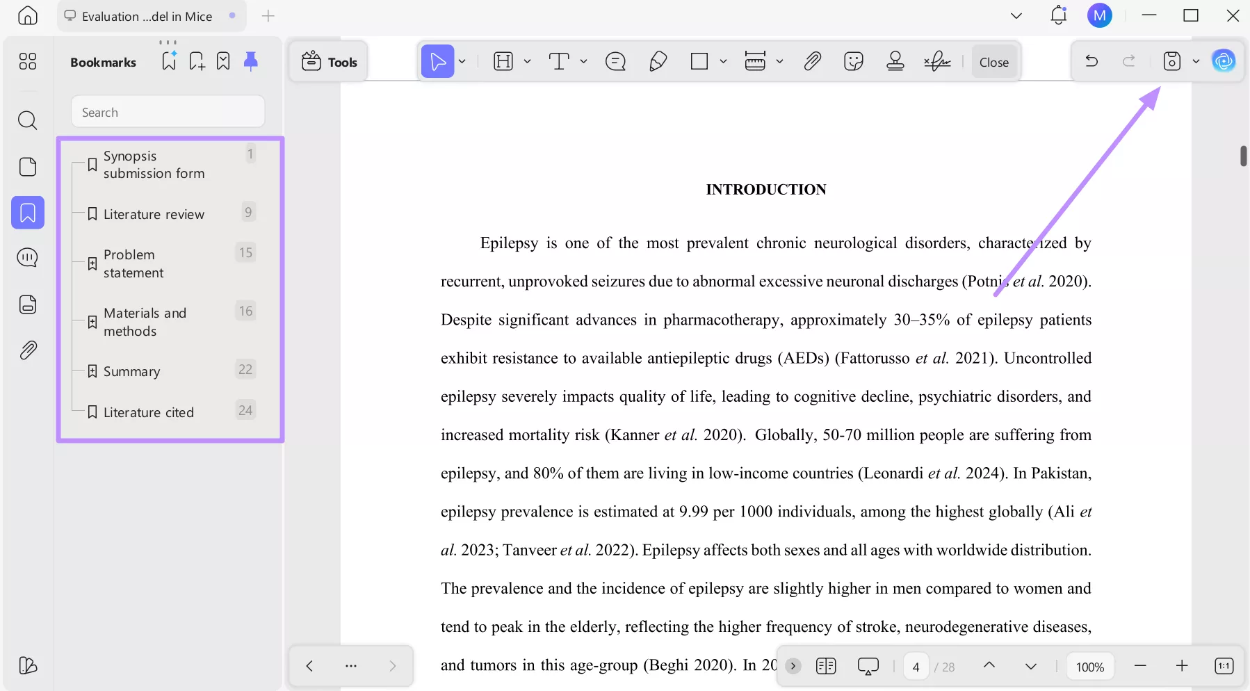 review bookmark and tap save