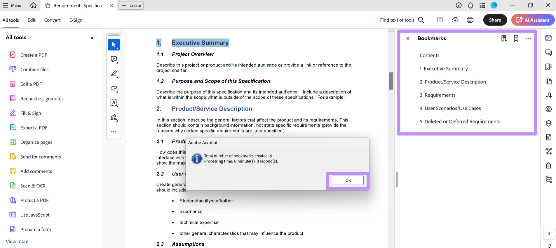 review the generated bookmarks