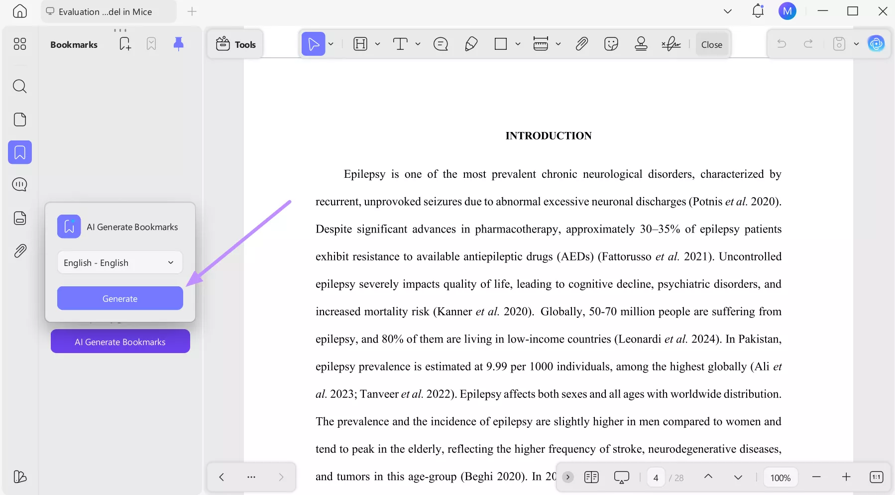 select language and tap generate