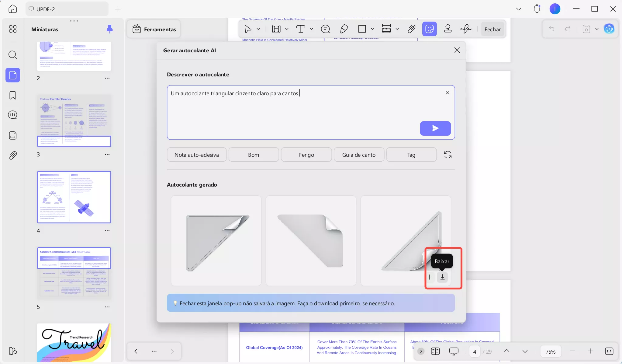 Clique no ícone de download.