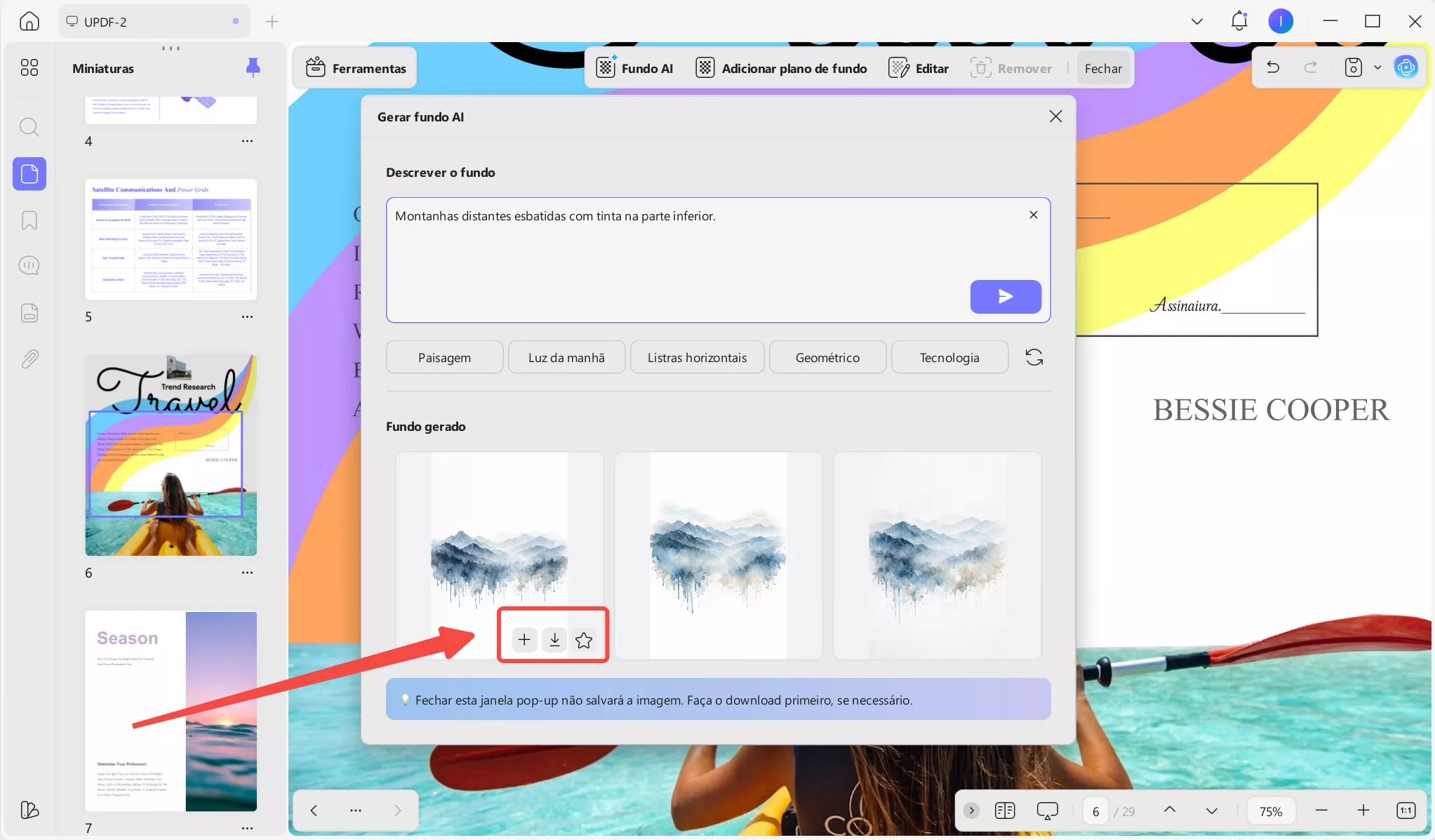 adicionar, baixar e salvar o plano de fundo