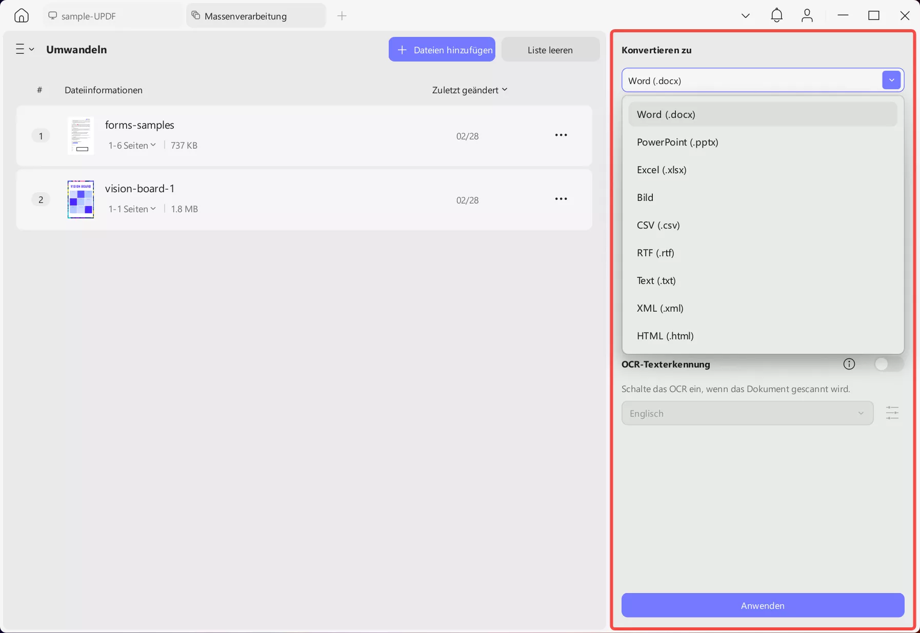 PDF-Dokumente in updf konvertieren