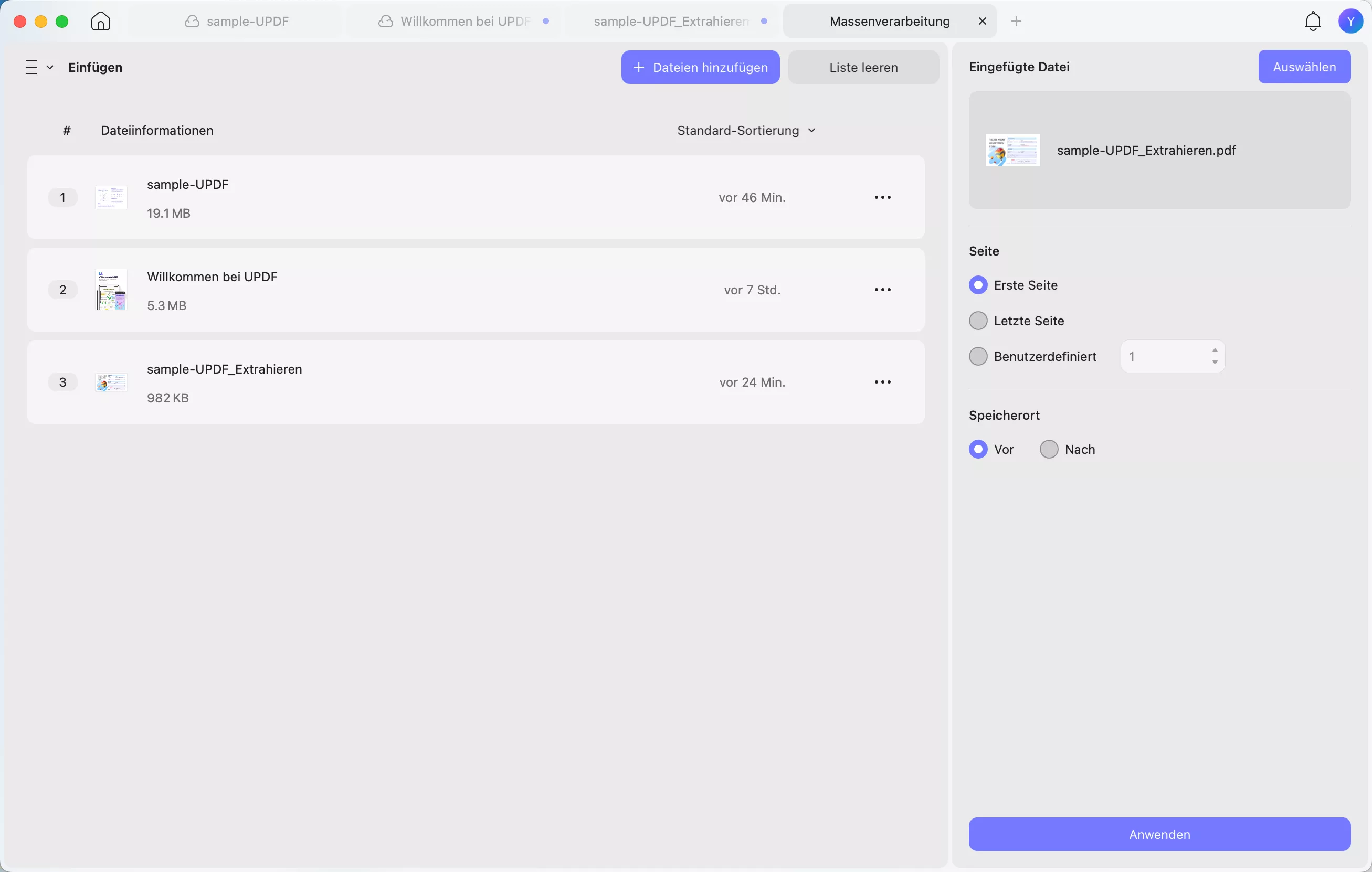 PDF-Dokumente stapelweise einfügen