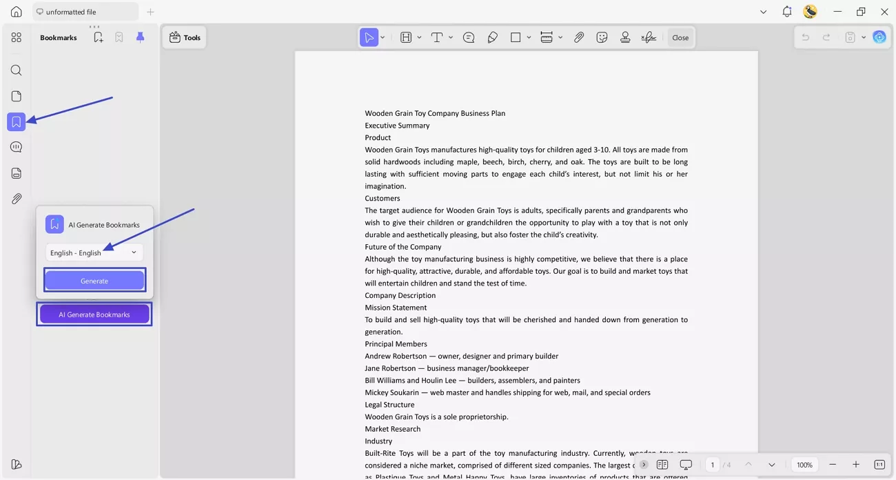 access ai bookmark updf feature