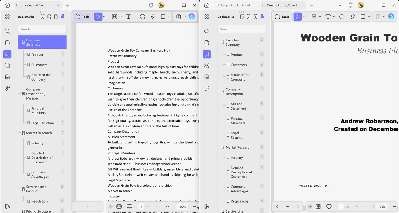 comparing generated bookmarks original table content