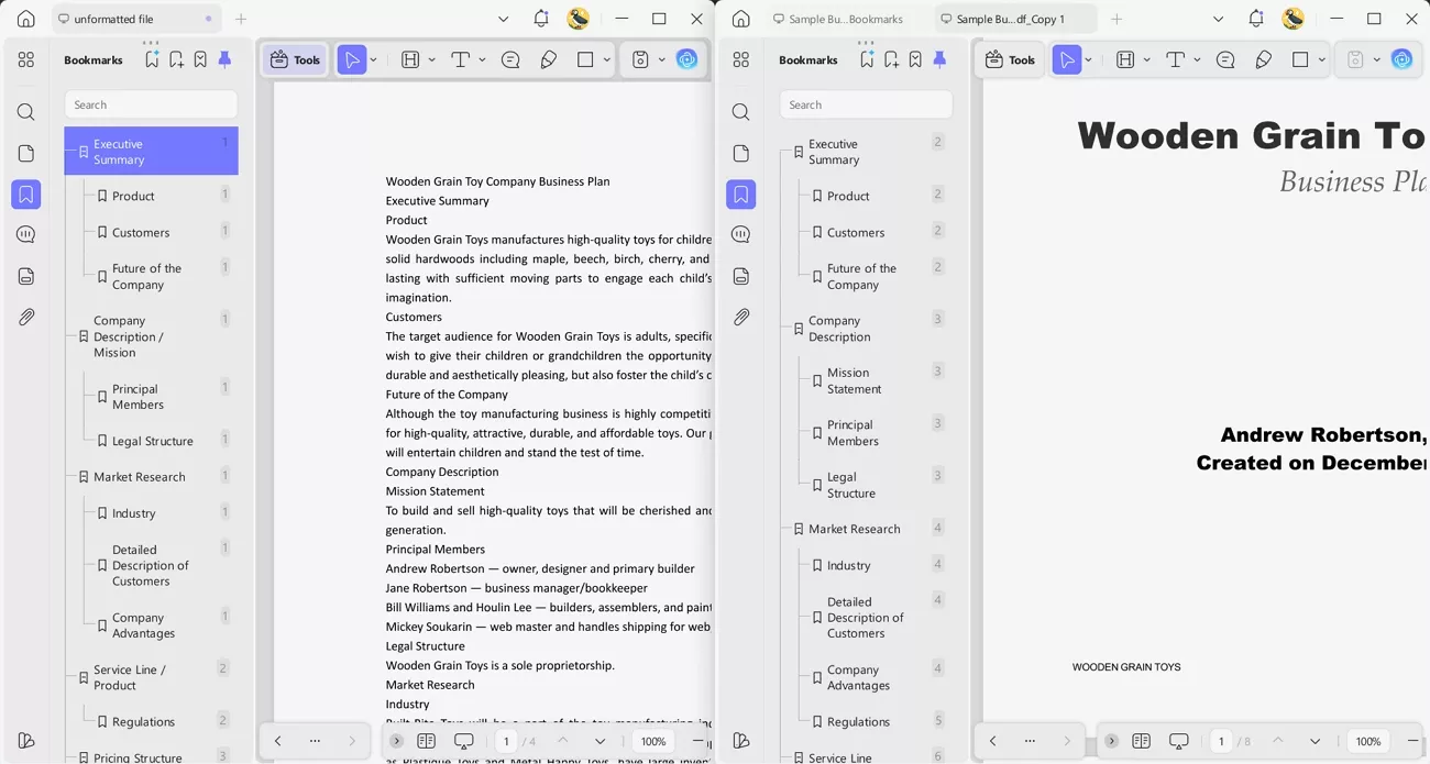 comparing generated bookmarks original table content