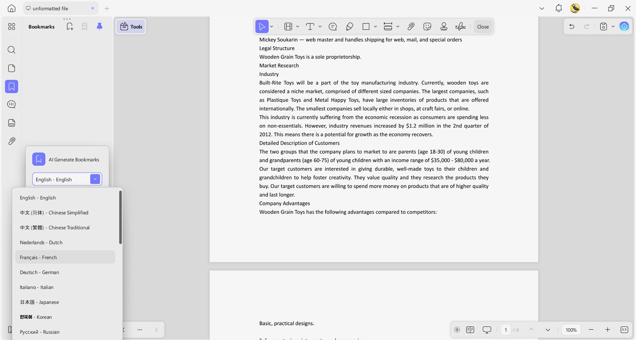 ai bookmark updf 26+ languages support
