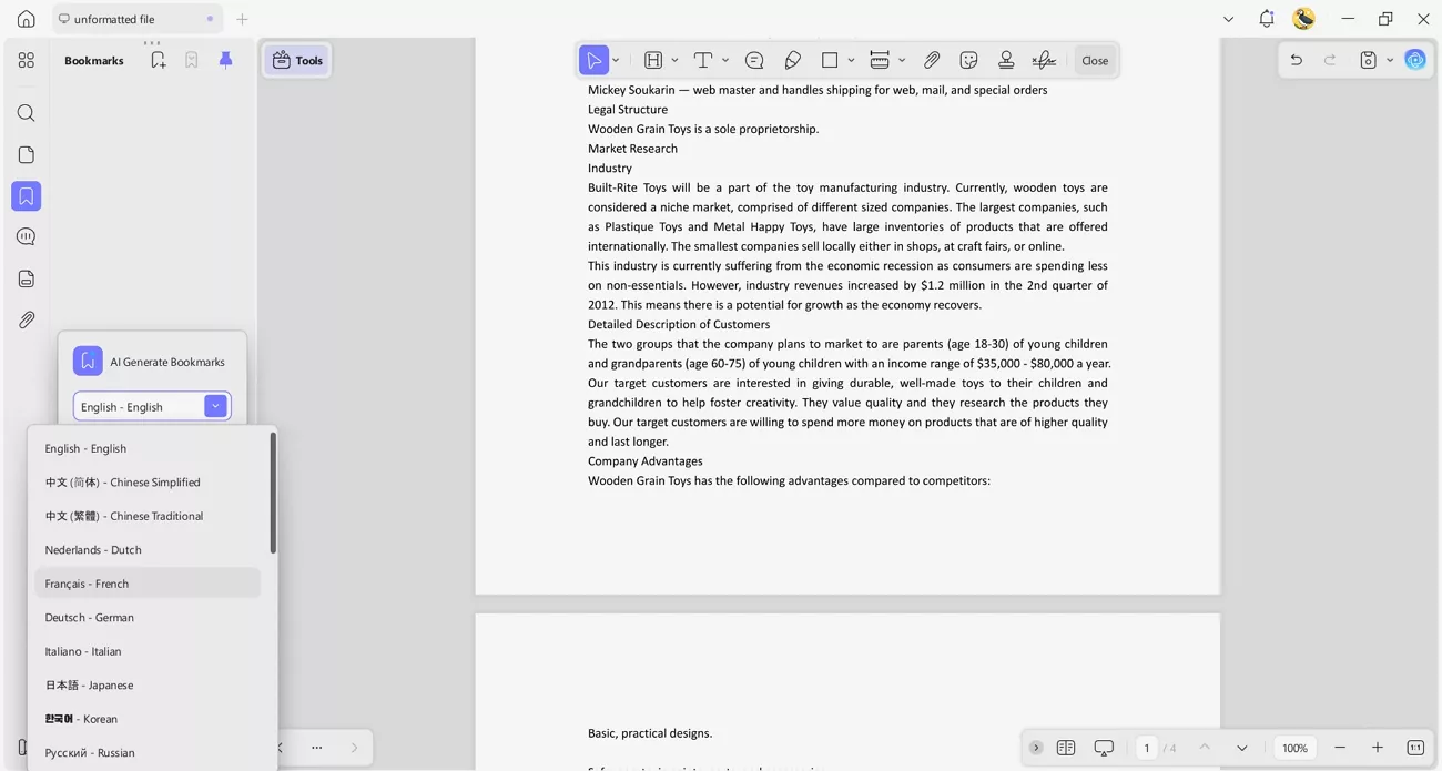 ai bookmark updf 26+ languages support