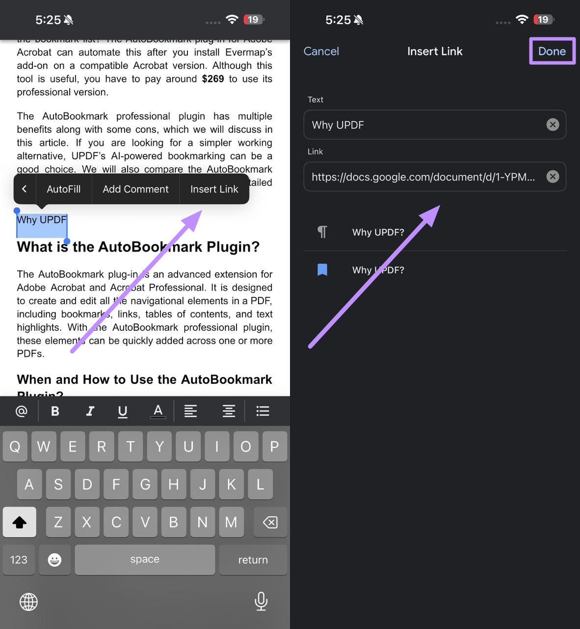 insert bookmark link to text