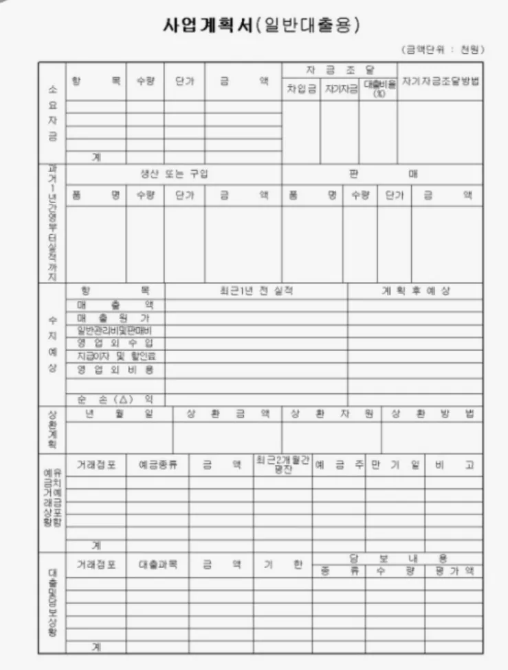 은행 대출용 사업계획서 양식