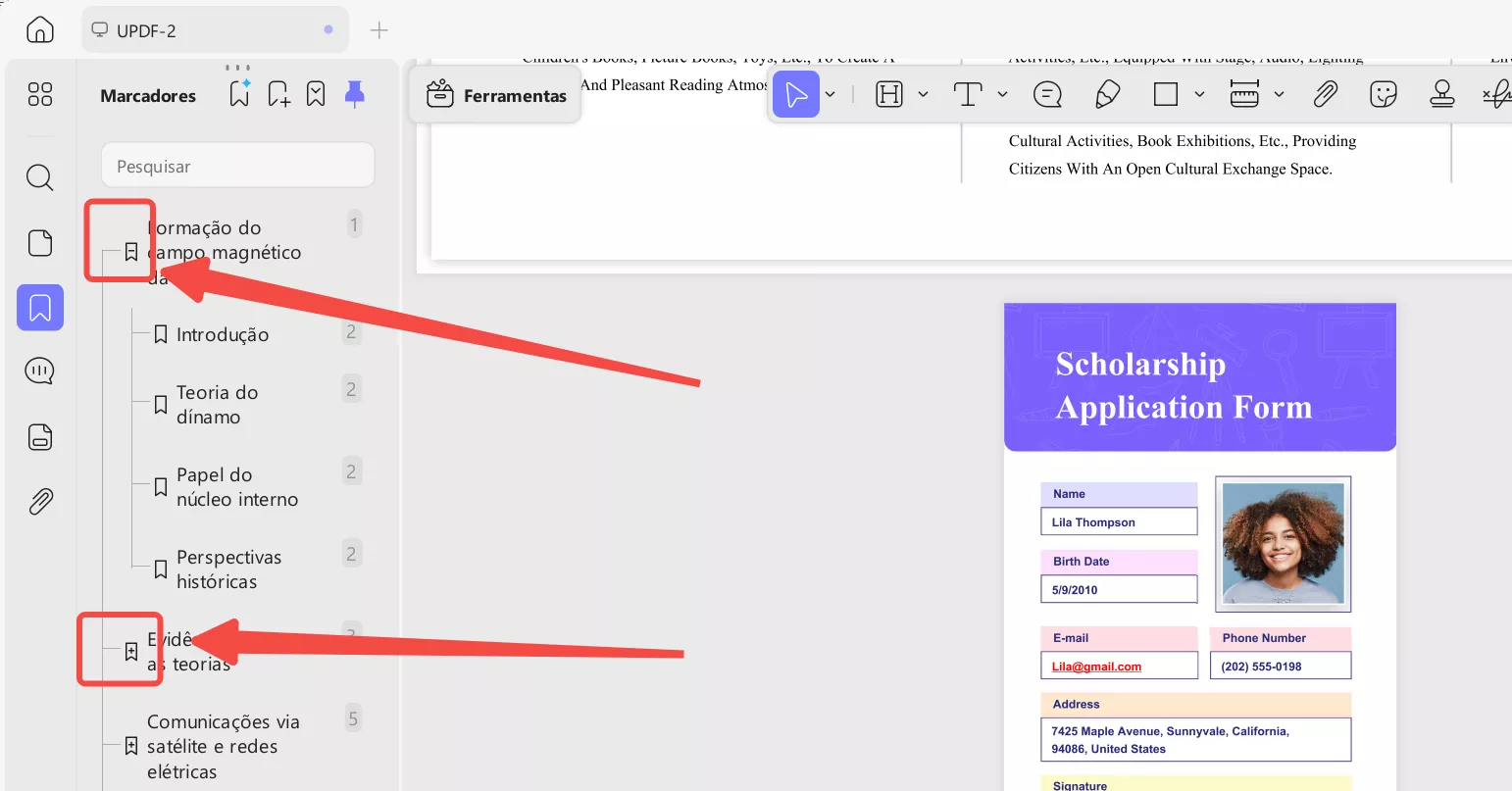 Expandir ou recolher os marcadores