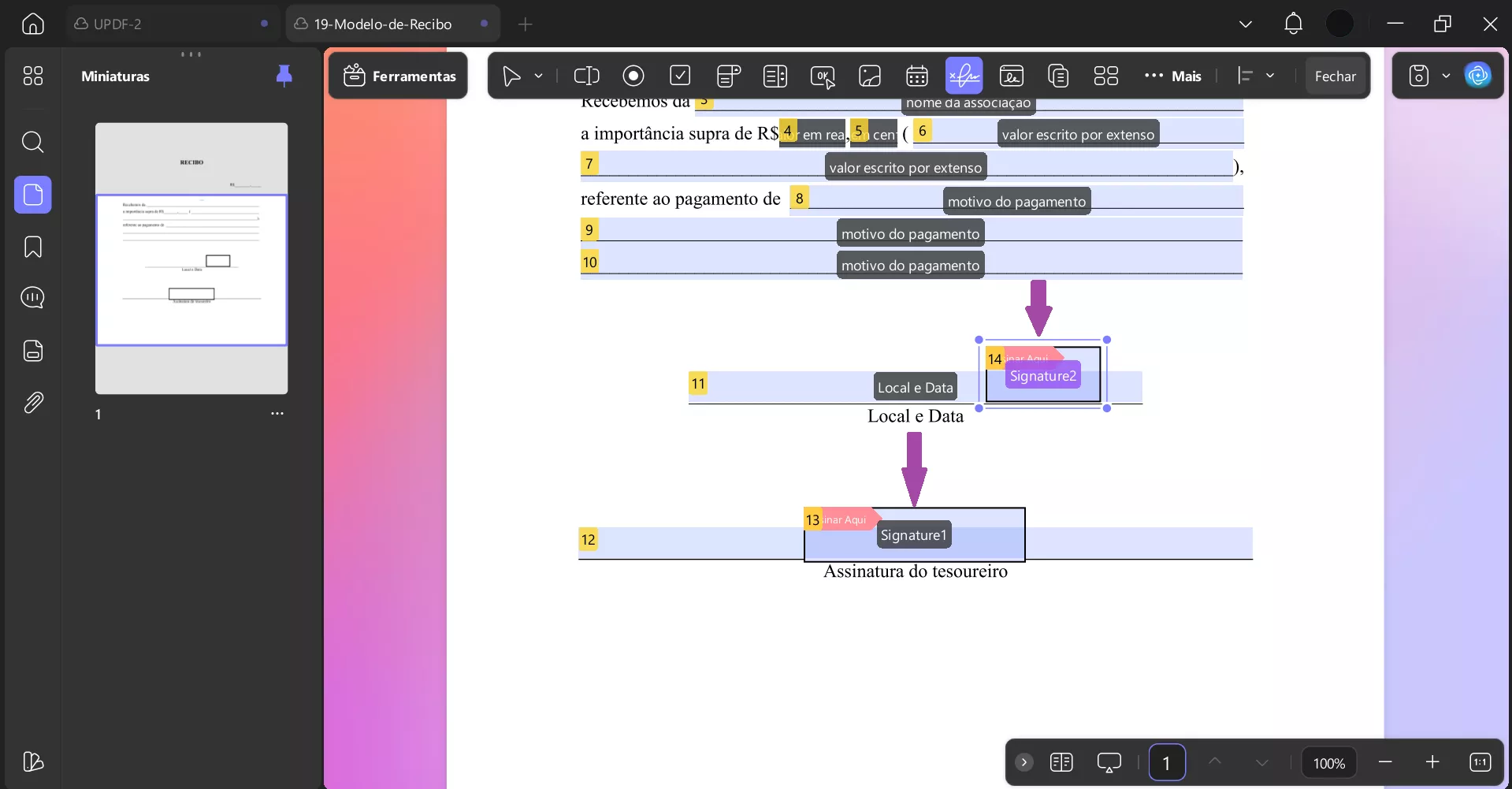 clique duas vezes na caixa assinar aqui