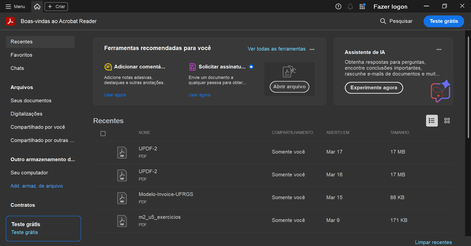 Clique no X para fechar o Adobe Acrobat