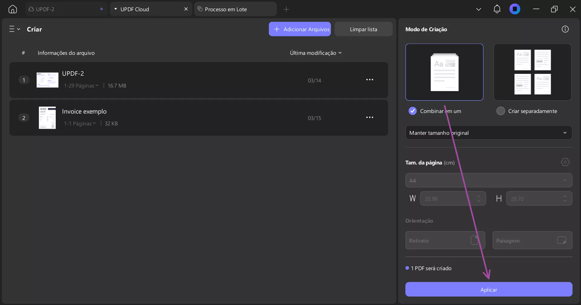 Combinar em um e aplicar