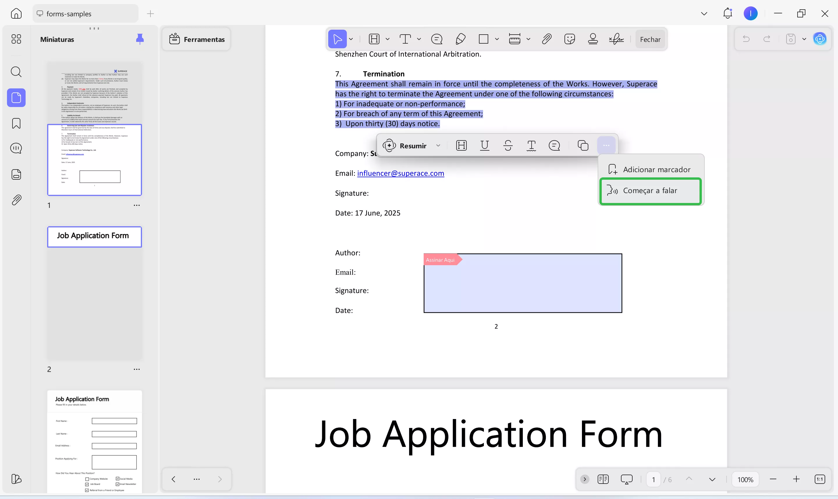 Ler texto em voz alta