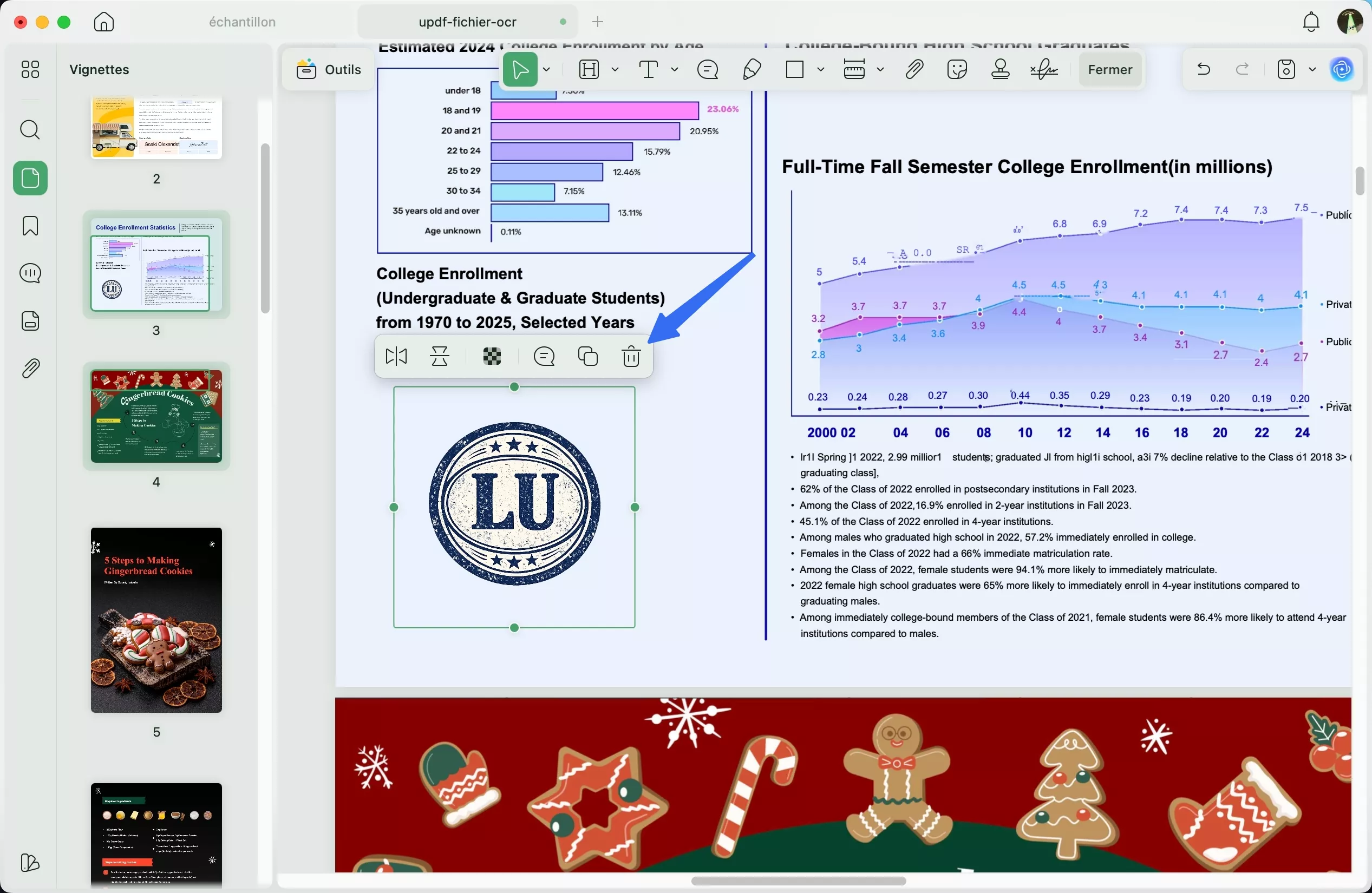 barre d'outils de personnalisation des timbres