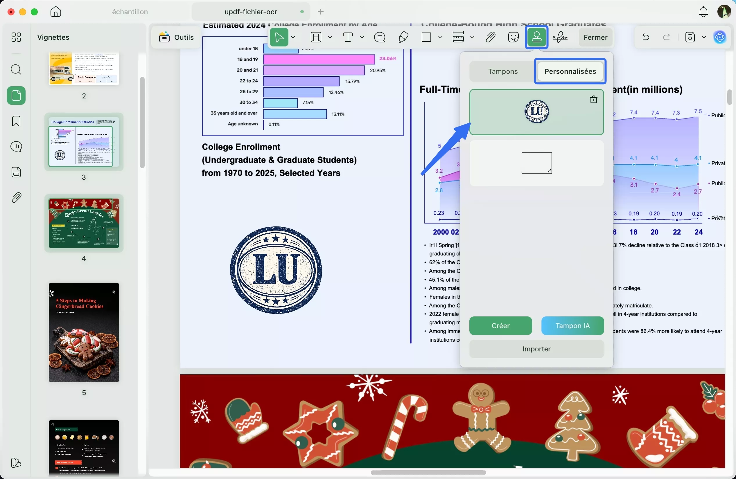 Afficher les timbres IA sous Personnalisé dans le menu Timbres