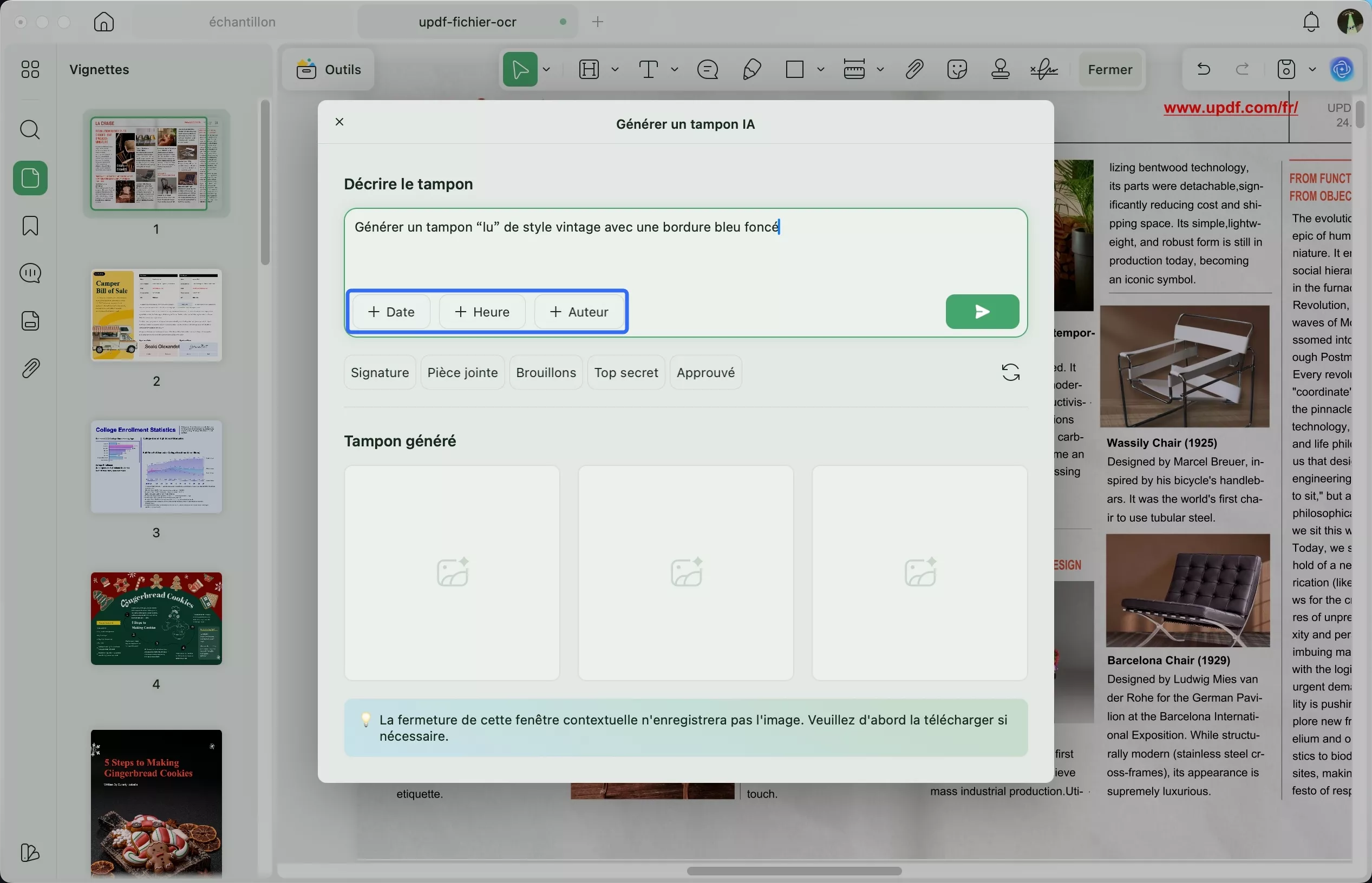 Ajouter la date, l'heure ou les détails de l'auteur