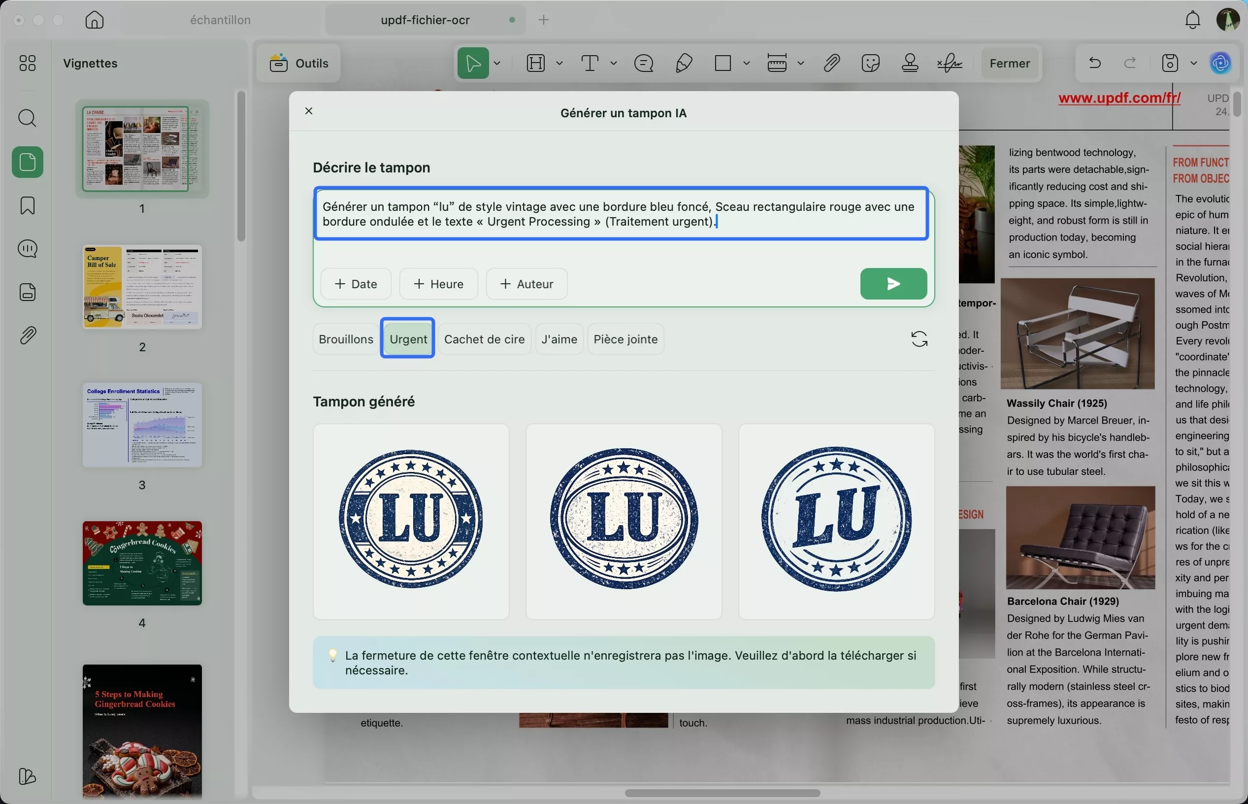 ajouter une description de tampon prédéfinie