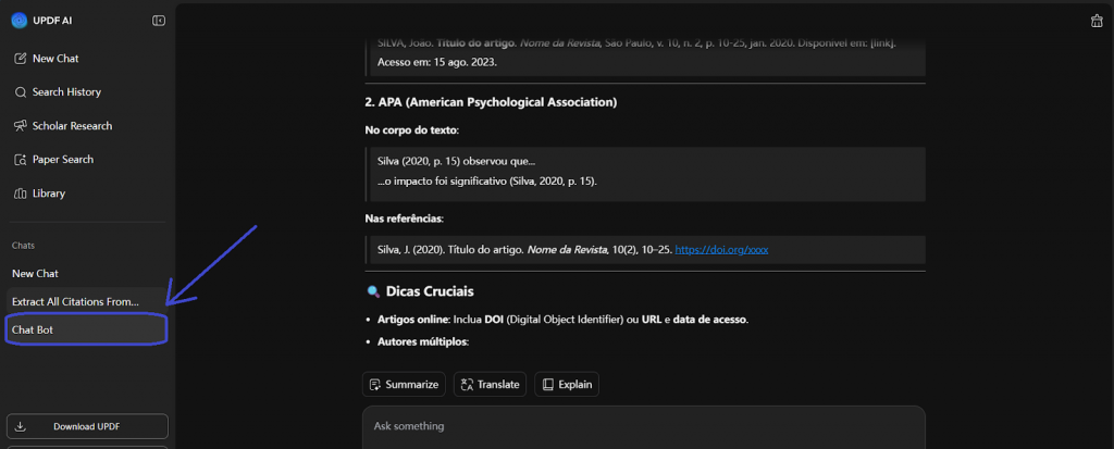 Acesse o Bot de Conversa Online com IA da UPDF