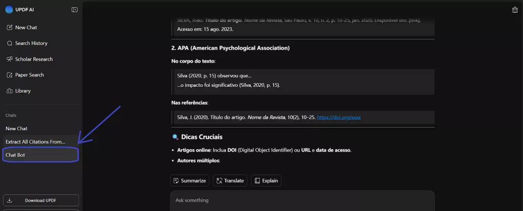 Acesse o Bot de Conversa Online com IA da UPDF