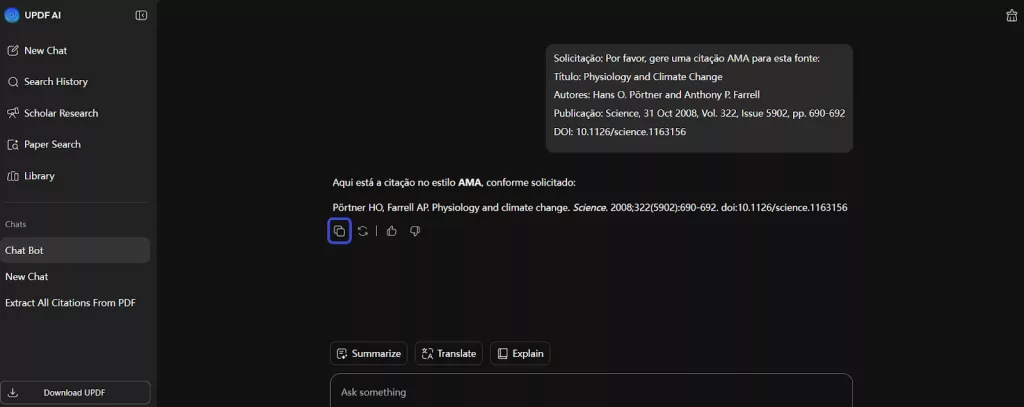 Copie a Citação Gerada para Uso