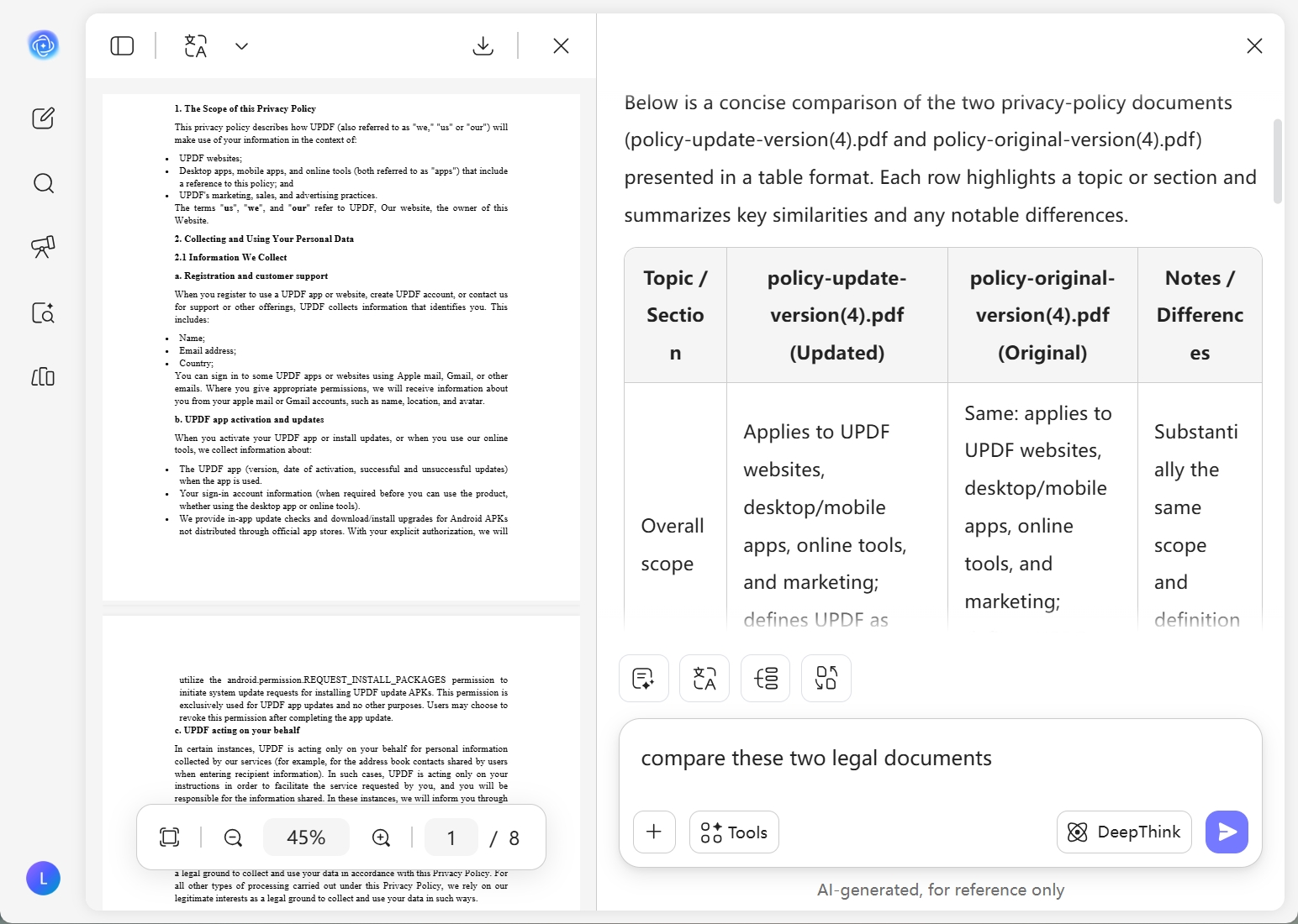  UPDF AI Compare Legal Documents