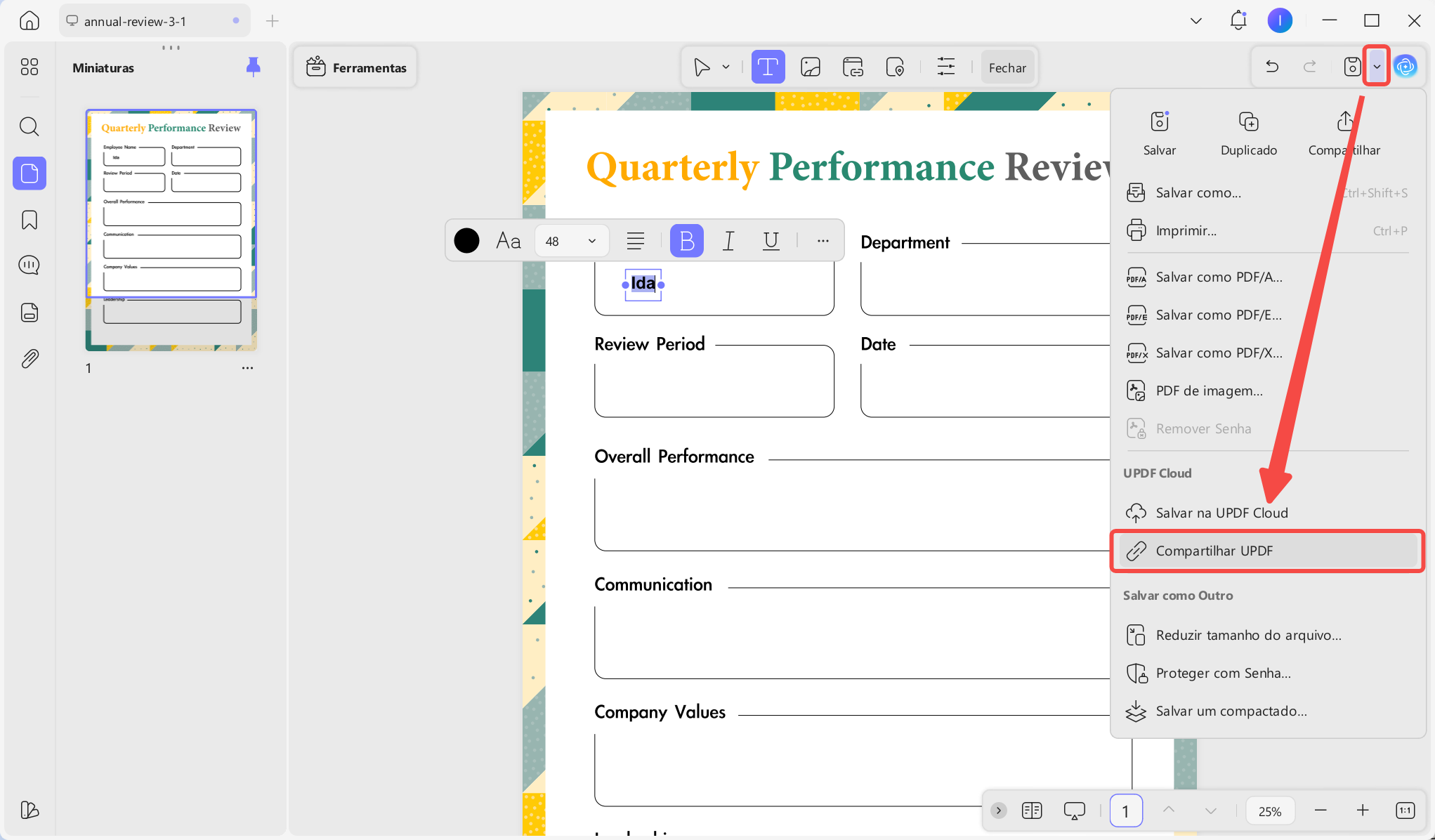 Compartilhar modelo de avaliação anual de desempenho do funcionário
