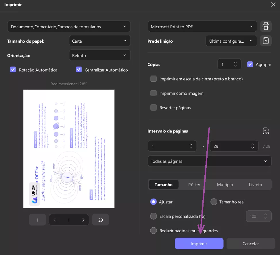 Configurações de impressão do UPDF no Windows
