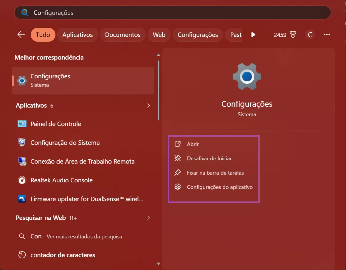 Configurações do Windows