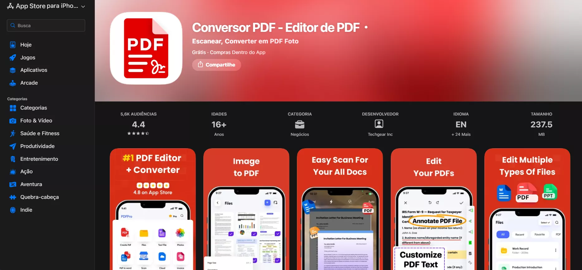 Conversor de PDF e scanner de PDF