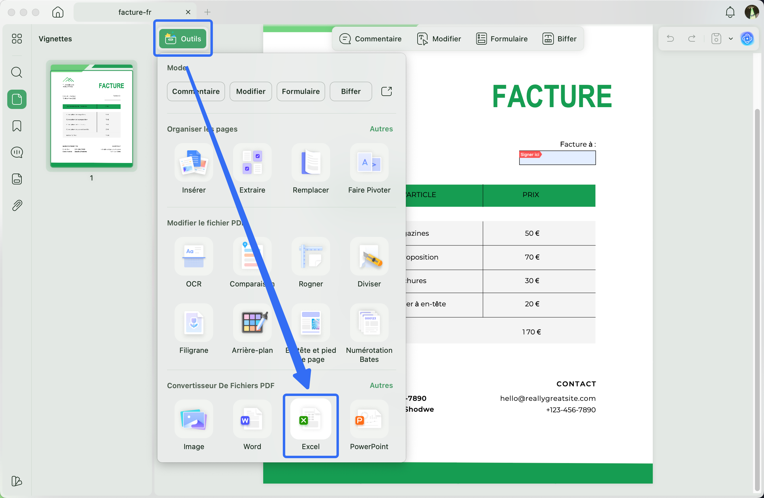 Exportez le PDF au format Excel à l'aide d'UPDF.
