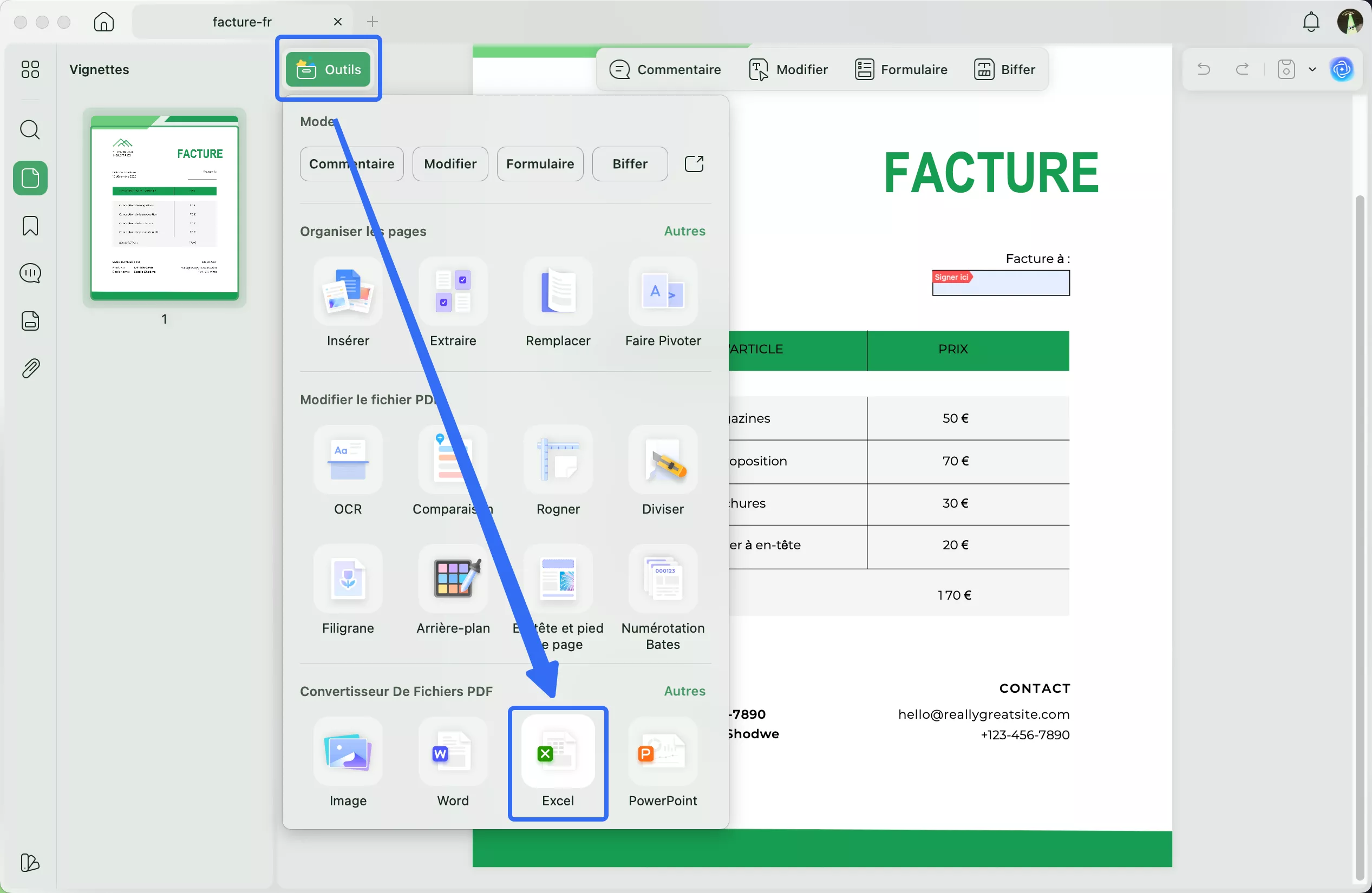 Exportez le PDF au format Excel à l'aide d'UPDF.