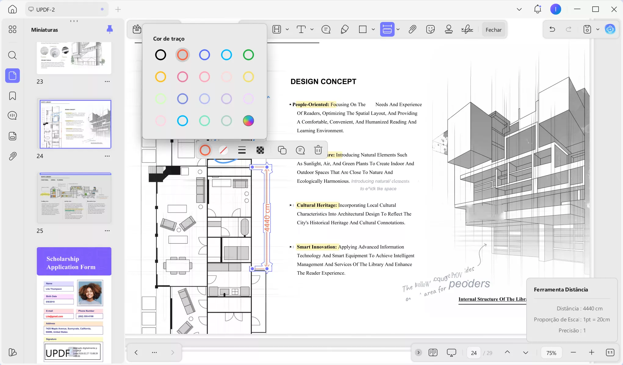 Como medir distância em um PDF no UPDF: alterar a cor