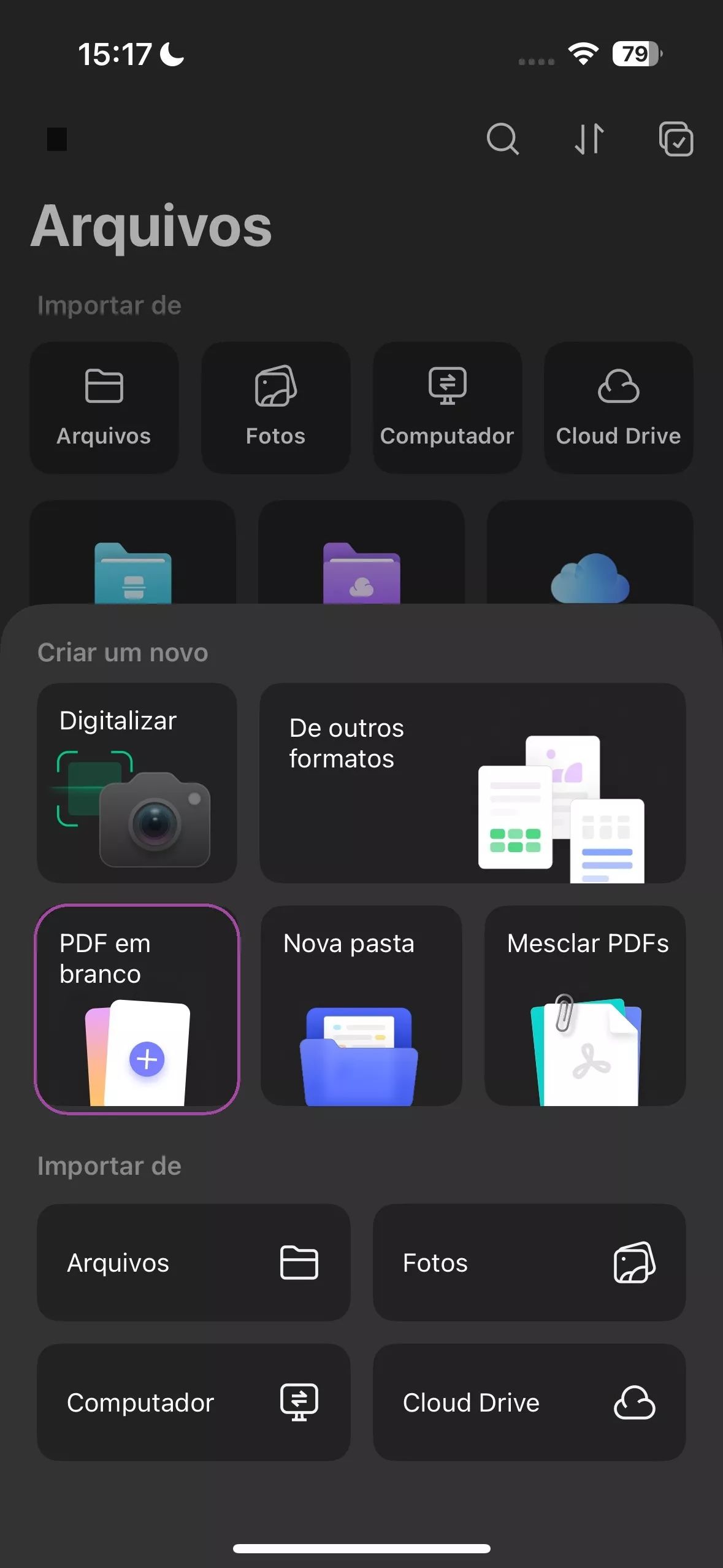 Ícone de criar PDF no UPDF no iOS