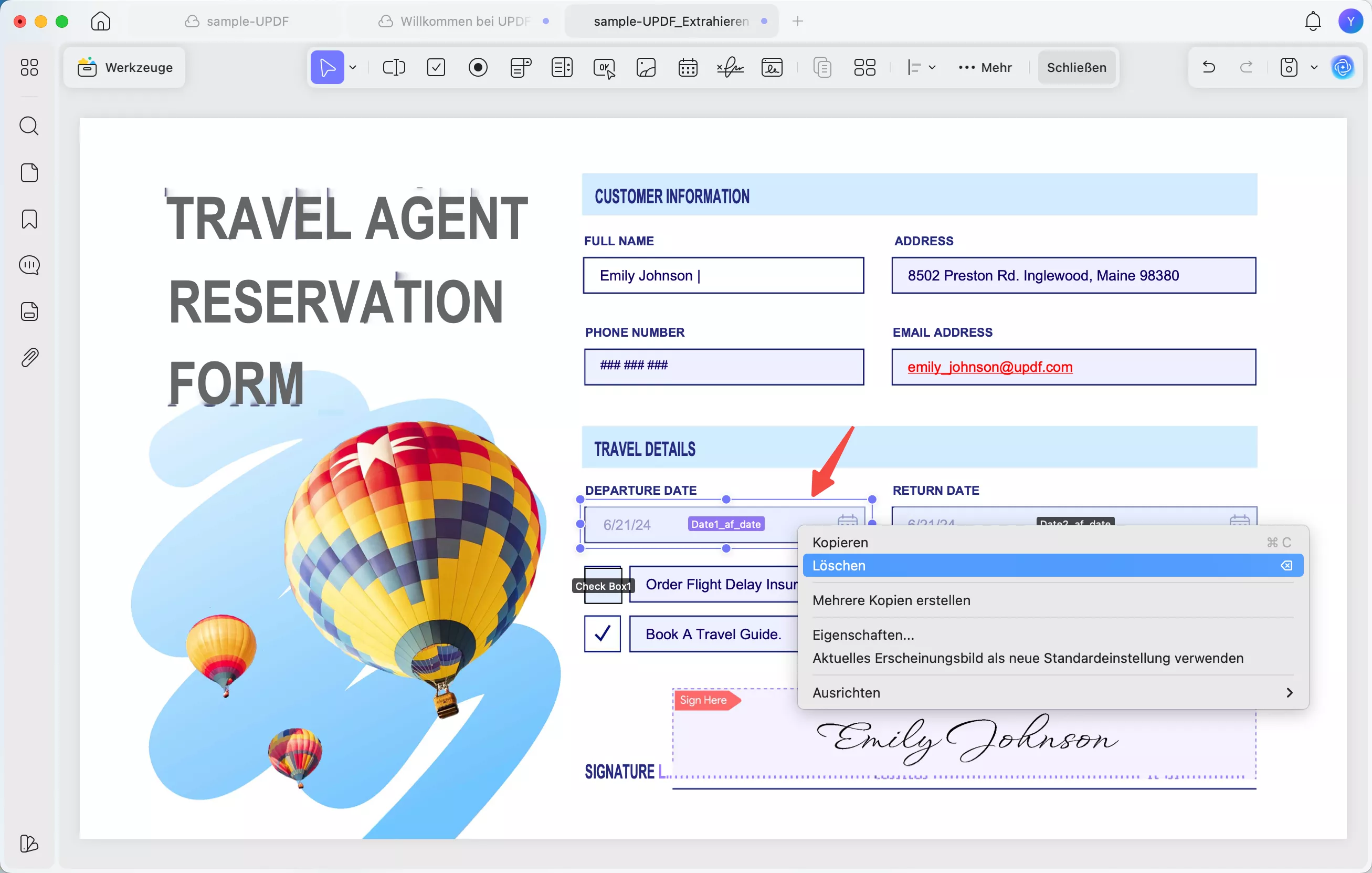 Unerwünschte Textfelder löschen