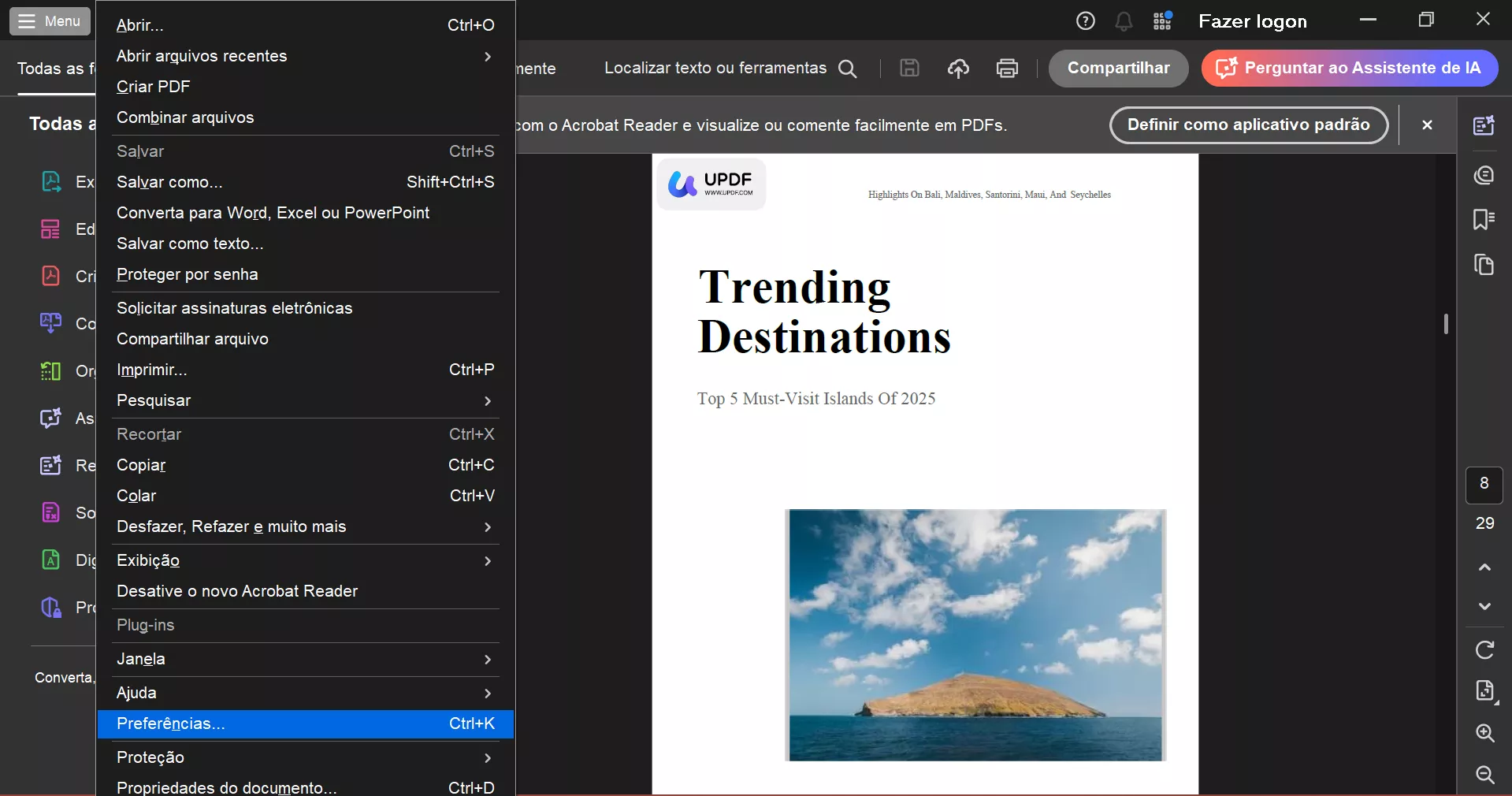 abrir preferências no Adobe Acrobat