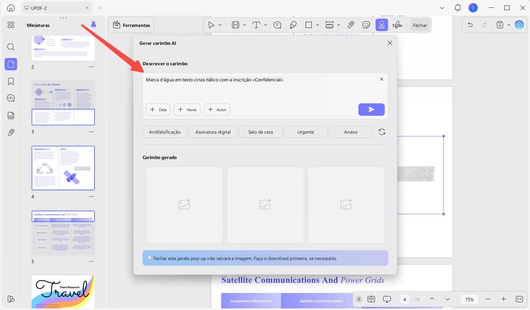 Descreva o carimbo com um prompt.