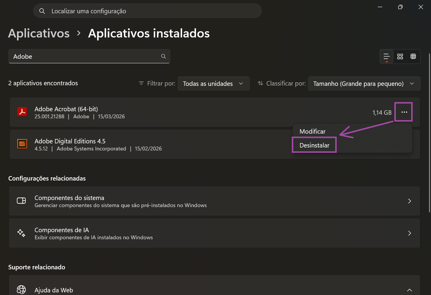 Desinstalar o Acrobat